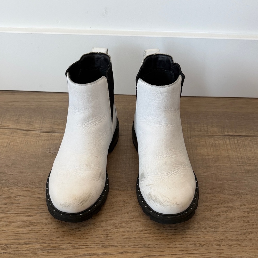 Sorel White and Black lug-sole studded Ankle Boots